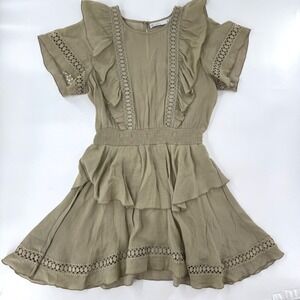 Wish Daytrip Mini Dress Sage Green Lace Ruffle Smocked Waist AUS 10 US S NWT